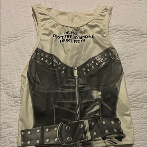 Graphic Tank Top with Studded Corset Design